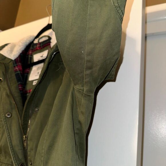 Hollister Y2K Medium Olive Green Sherpa Lined Hooded Coat Gently Worn - Picture 4 of 11